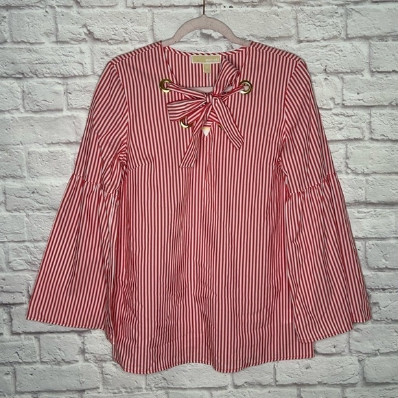 MICHAEL Michael Kors Striped Lace Up Poplin Bell Sleeve Top- NWT - Picture 4 of 13